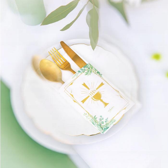 Pockets Napkins Cutlery Case Communion Chalice Ihs Eucalyptus 16 pcs