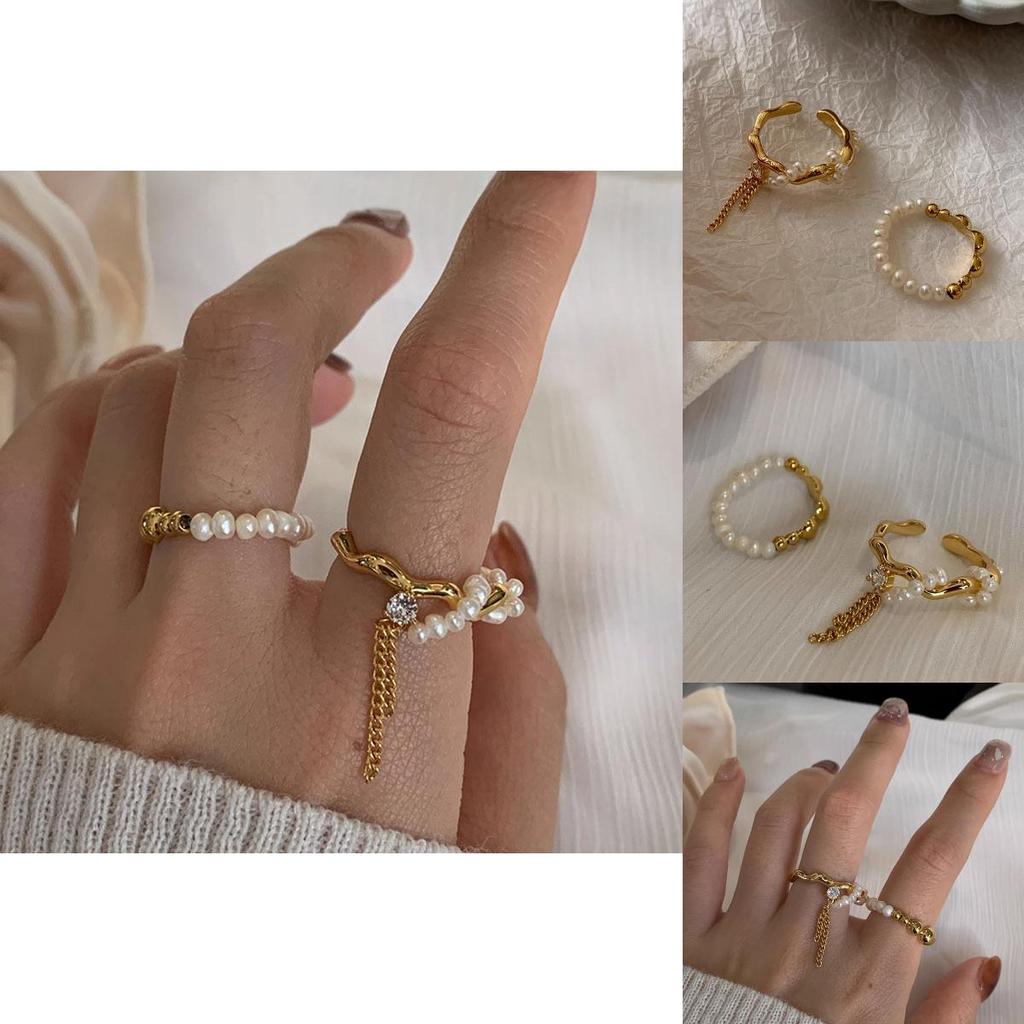 Fashionable Pearl Chain Open Ring For Women With Unique Geometric Design Ideal For Daily Wear