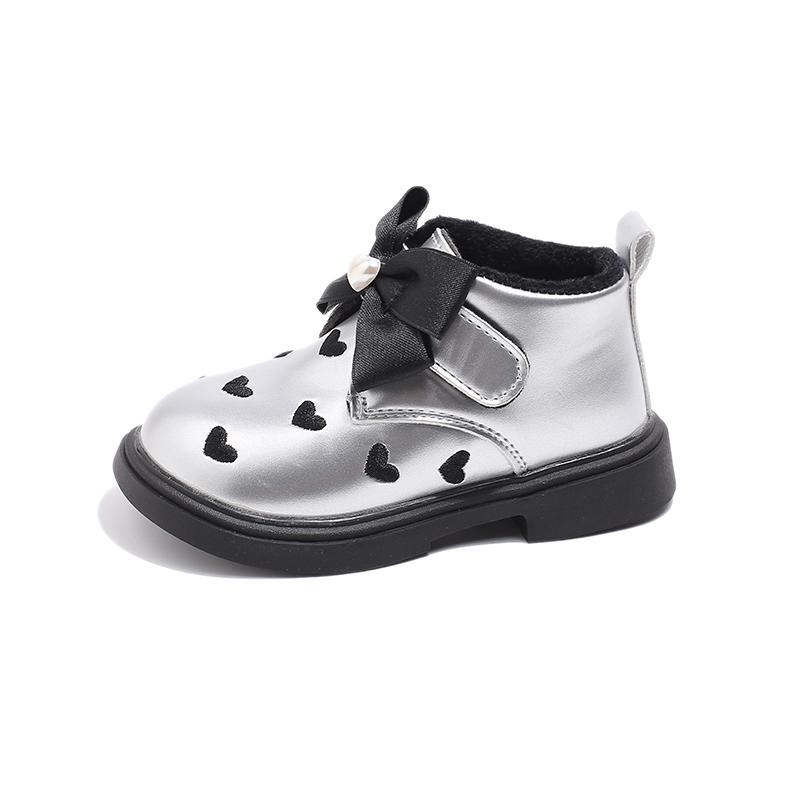 Children Fashion Boot Lolita Style Girls Princess Ankle Boots Sweet Heart Embroidered Winter Fashion Kids Cotton Warm Boots