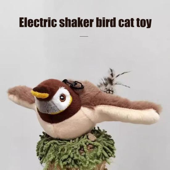Flapping Wings Birds Cat Toy Interactive Flying Sparrow with Lifelike Chirping Sound Touch Activated Plush Birds Kitten Toy for Indoor Cats