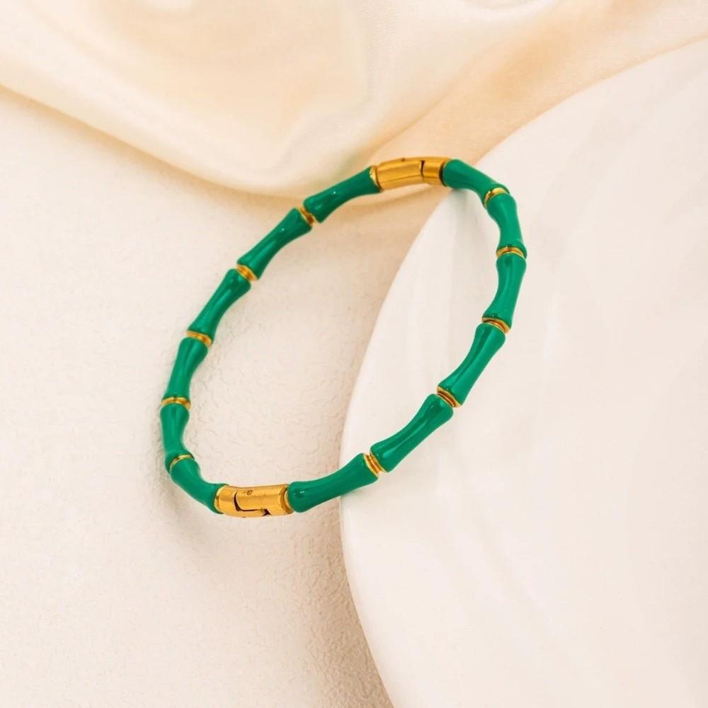 Gold Enamel Resin Bracelet Colorful Stainless Steel Bangle Bamboo Joint Bangle Fashion