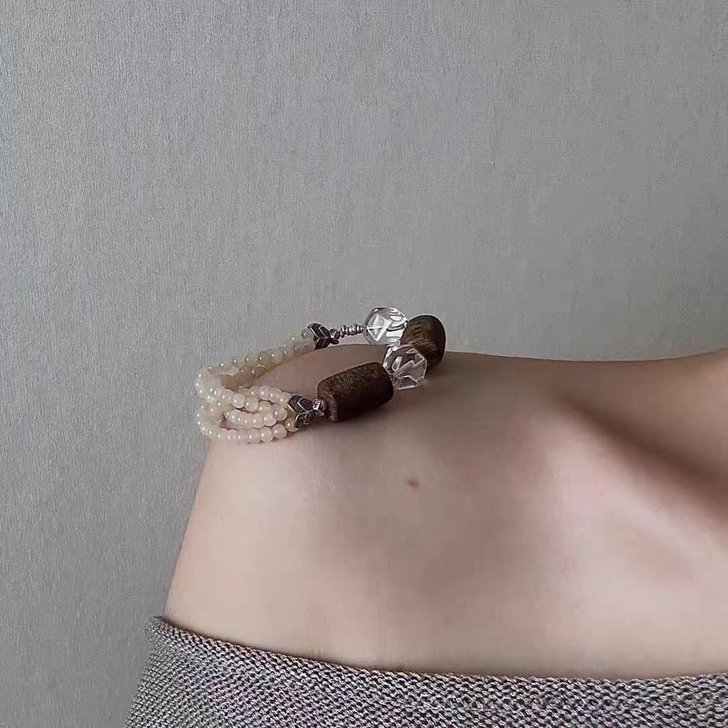 [Sandalwood and White] New Chinese imitation agarwood Hetian color millet bead white water bracelet retro high-end jewelry