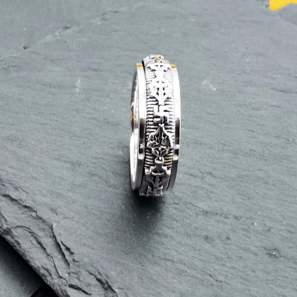 Sterling Silver 925 Rotating Tibetan Mantra Ring - Buddhist Luck Symbol
