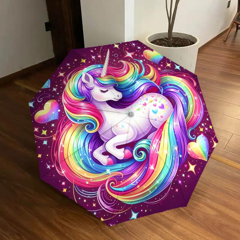 1pc Rainbow Unicorn Fantasy Art Umbrella with Plastic Handle,Suitable for All Seasons Home Travel Outdoor UmbrellaDD1407