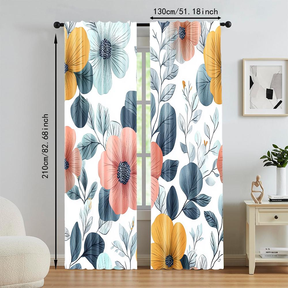 Versatile Polyester Transparent Curtains Home Decoration Floral Use Bedrooms Living Rooms Set Of 2 Made Sitting Room Decor