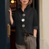 Spring and Summer New European and American Solid Color Stand-up Collar Metal Button-down Long-sleeved Shirt
