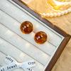 Retro Silver Geometric Amber Resin Stud Earrings