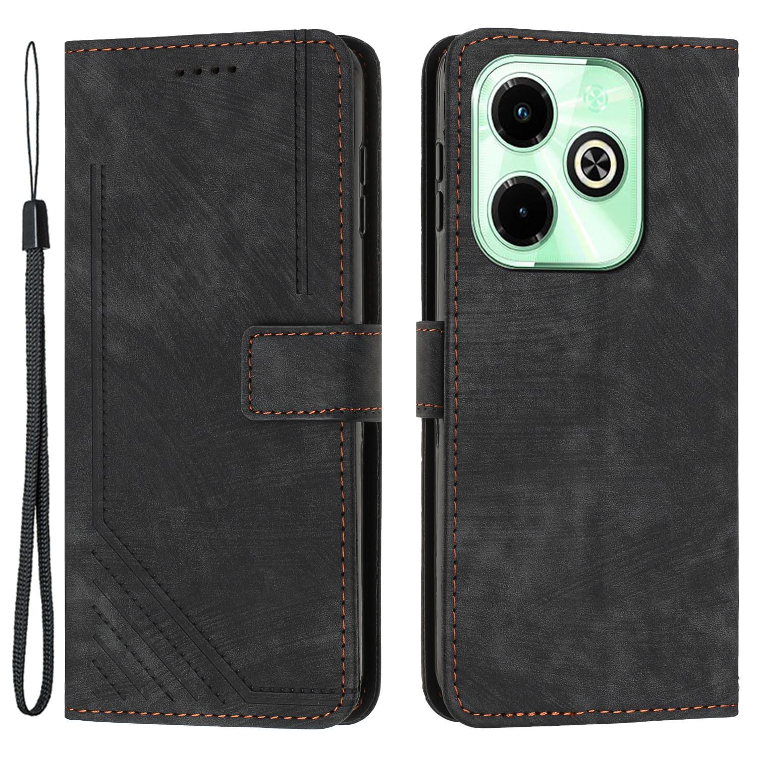 

Чехол-кошелек для телефона Infinix Hot 40i, приятный для кожи, кожаный флип-чехол с принтом линии Black