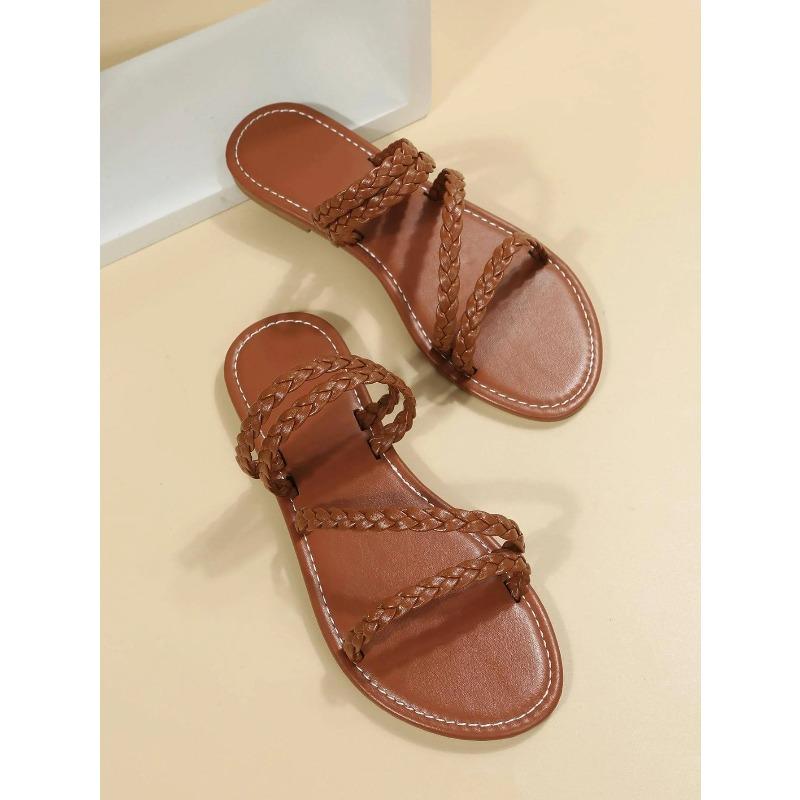 

2026 Designer Casual Women Flat Slippers Fashion Women Sandals Open Toe Elegant Comfortable Non-slip Slippers 43 коричневий