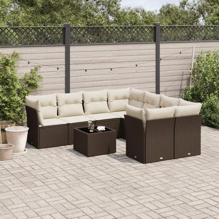 VidaXL Salon de Jardin avec Coussins 9 pcs, Canapés avec Pieds Réglables, Ensemble de Meubles d'Extérieur Patio Terrasse, 3217323