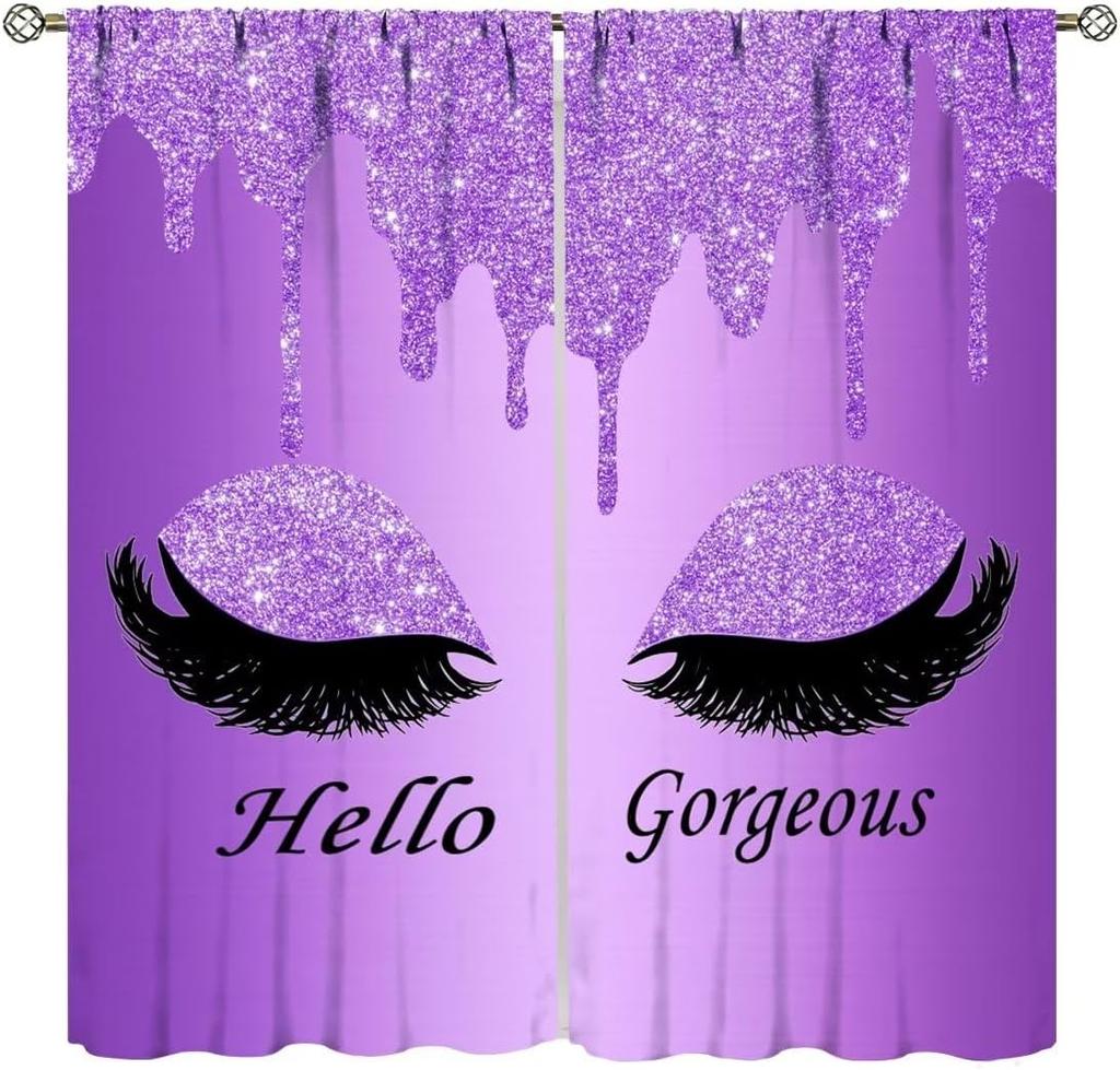 Gorgeous Curtains,Modern Fashion Unicorn Eyelash(No Glitter No Sequin) Curtains for Girls Bedroom Living Room Window Drapes