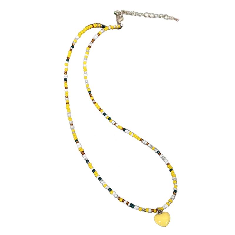 Bohemian Beaded Necklace Summer Rice Bead Love- Necklace Hawaii Beach Necklace Jewelry Suitable for Ladies and Girls