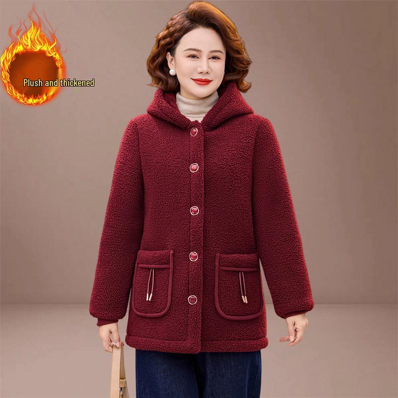 

Mom s Stylish Flattering Winter Lambswool Coat for Middle-aged Women - Fashionable, Slimming, and Warm 3XL [Recommended for 120-135 lbs]