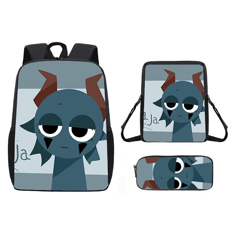 Incredibox Sprunki Pattern Backpack Shoulder Bag Pencil Case Three Set Piece