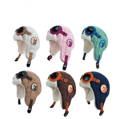 Adult Children Cute Bear Pilot Glasses Lei Feng Hat Children Autumn and Winter Parent-child Boys Fleece Thermal Ear Protector