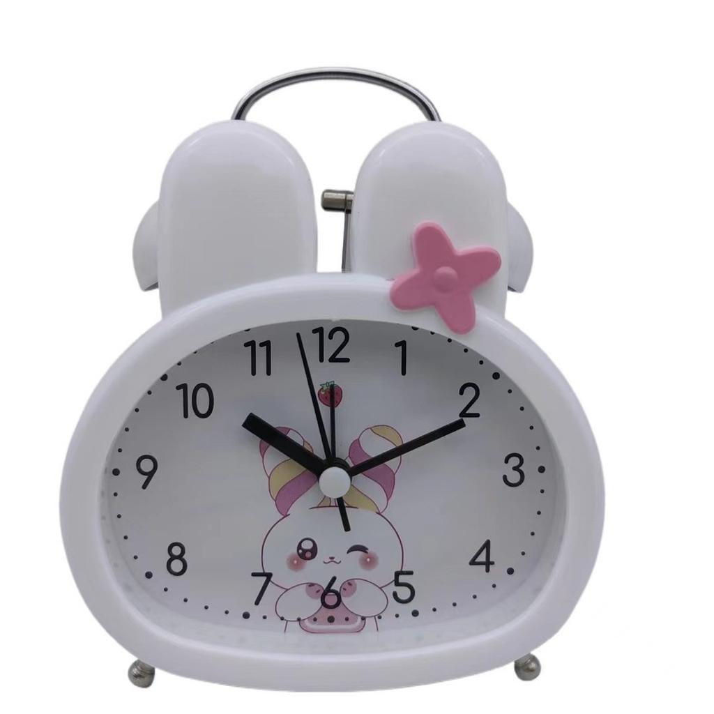 Cartoon Bell-knob Rabbit Alarm Clock Bedroom Bedside Night Light Digital Cute Children Living Room Mute Seat Clock