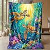 Oceanic Turtle Journey Theme Blanket Lightweight Warm Flannel Blanket Decorative Throw Blanket for Home Decoration
