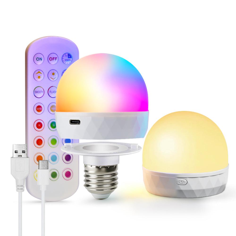 E27 LED-Glühbirne RGB USB-wiederaufladbar 5V-Ladung Intelligente Fernbedienung Campingausrüstung Party Für Zuhause LED-Lampen Lampe