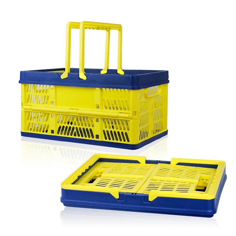 

Складная корзина для покупок в супермаркете Корзина для покупок Купить овощи Пластиковая ручная корзина для пикника дома 38.5x 25x 20cm