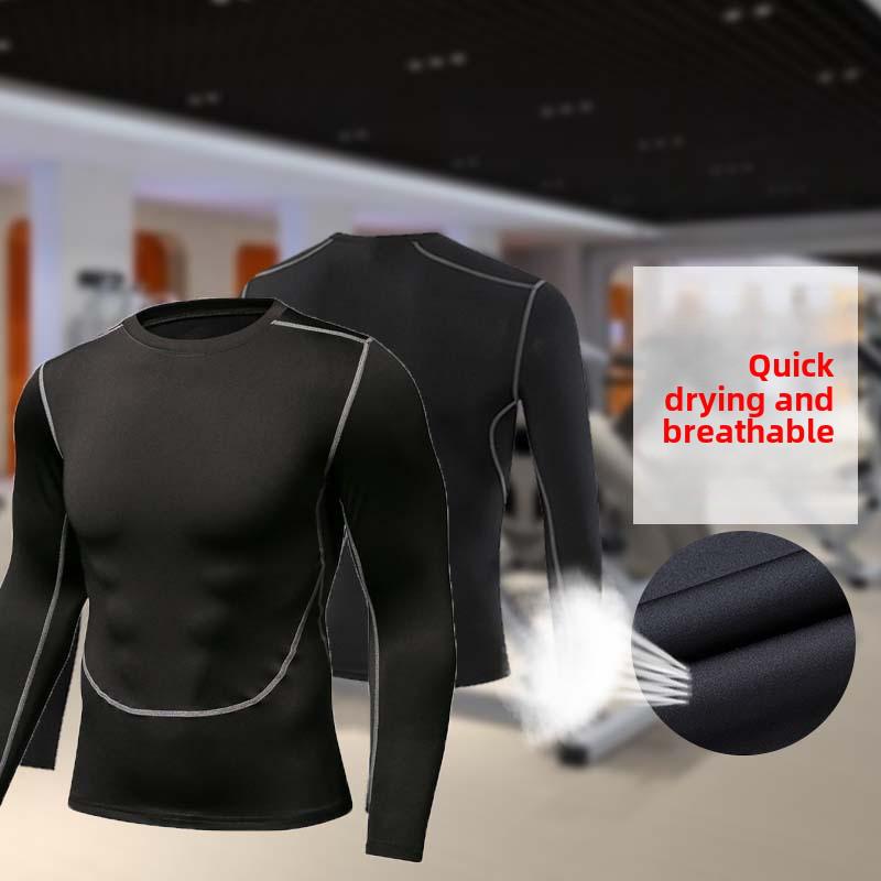 Pánské rychleschnoucí prodyšné kompresní kompresní punčochy - dlouhý rukáv s vysokým elastanem pro fotbal, basketbal a běh.