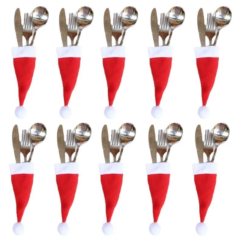 10 ks Taška na příbory Vánoční čepice Vánoční dekorace Kuchyňské doplňky Domov 2023 Vánoční ozdoby Taška na příbory Santa Claus Party dekorace