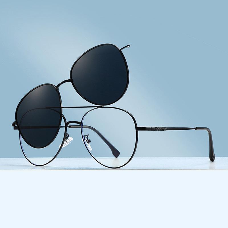 3 In 1 Magnetic Sleeve Glasses Versatile Myopia Glasses Elliptical Frame Polarized Sunglasses Two-In-One Clip-On Sunglasses