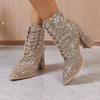 Fashion sequined fashion boots women's autumn new thick heel front strap pointed temperament comfortable short boots