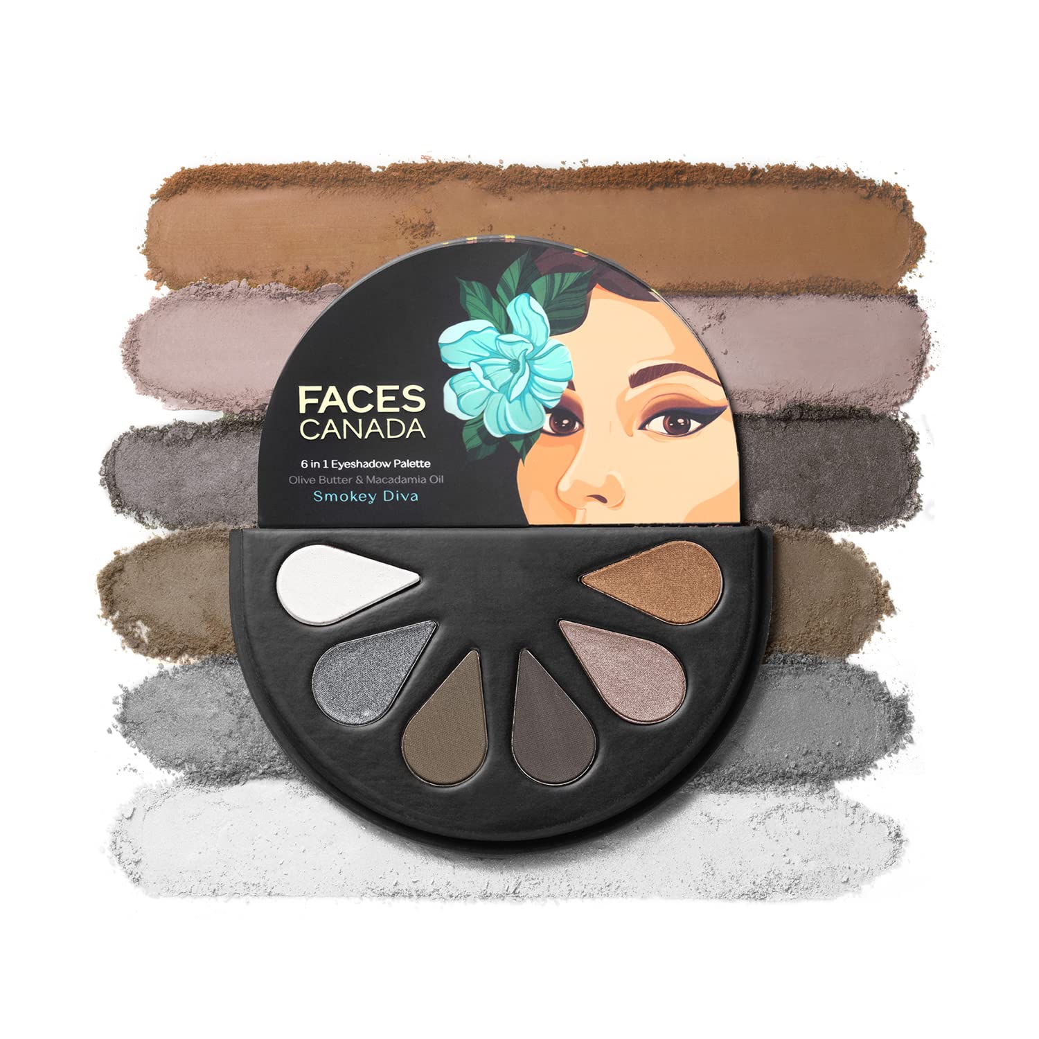 FACESCANADA Палетка теней 6 в 1 - Smokey Diva 03, 6 г | Оливковое масло и масло макадамии | Яркие цвета | Высокая пигментация | Легко растушевывается |