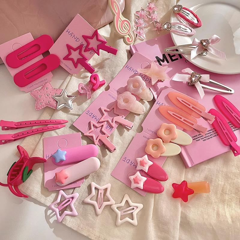 Süße, schöne rosa Dopamin-Haarspange für Frauen, Kawaii-Metall-Haarnadel, Mädchen-Haar-Accessoires, Pony, gebrochene Haarspangen, Seitenspangen