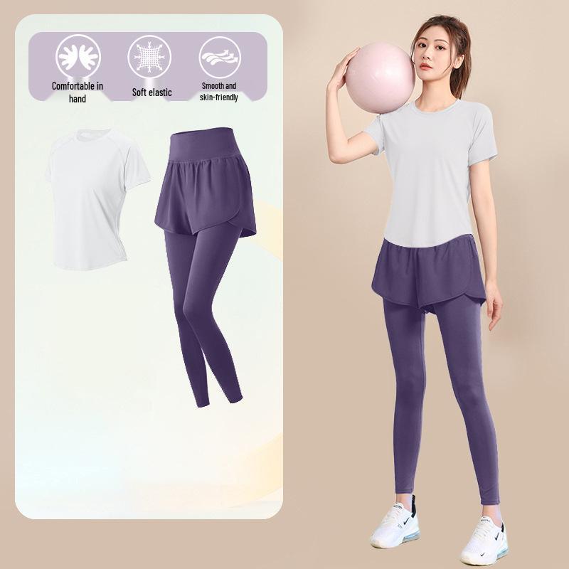Women's High-End Short-Sleeve Sport T-Shirt & Fitness Set - Breathable, Quick-Drying Yoga and Running Wear