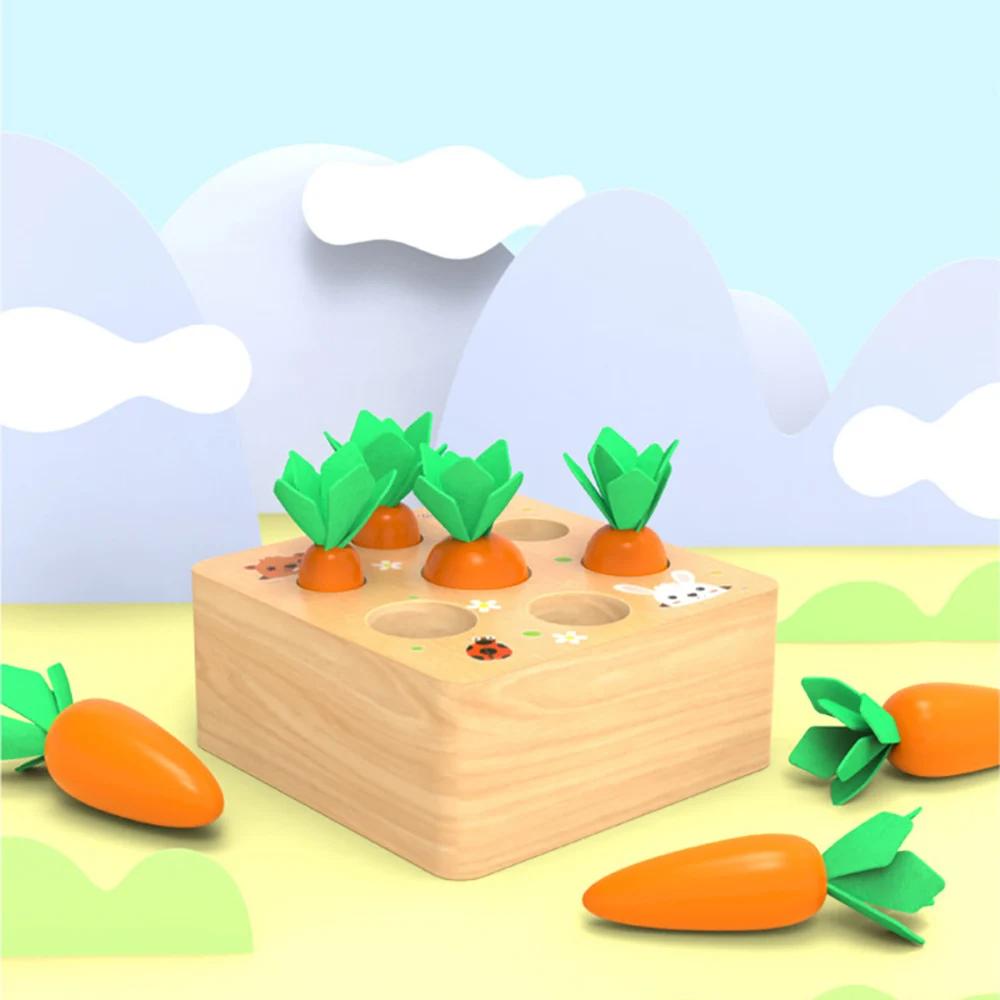 Children Puzzle Pull Up Carrots Game Toy Baby Early Education Wooden Carrot Shape Matching Sensory Toys Montessori Learning Toys