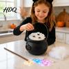 Dark Style Photo Prop Light Up Witch Cauldron DIY Set Halloween Glowing Black Plastic Bowl with Spiders Embossed Texture Spooky Hocus Pocus