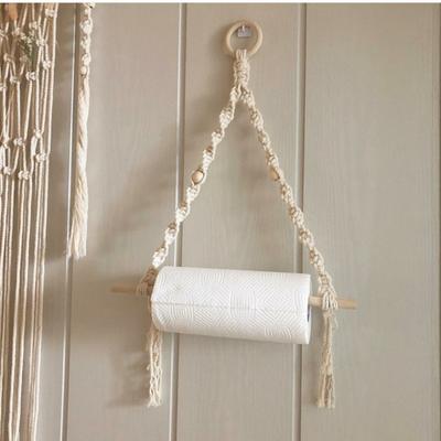 Boho Paper Towel Holder Handmade Paper Towel Holder Cotton Rope Macrame Toilet Paper Holder Towel Rack for Bathroom Kitchen