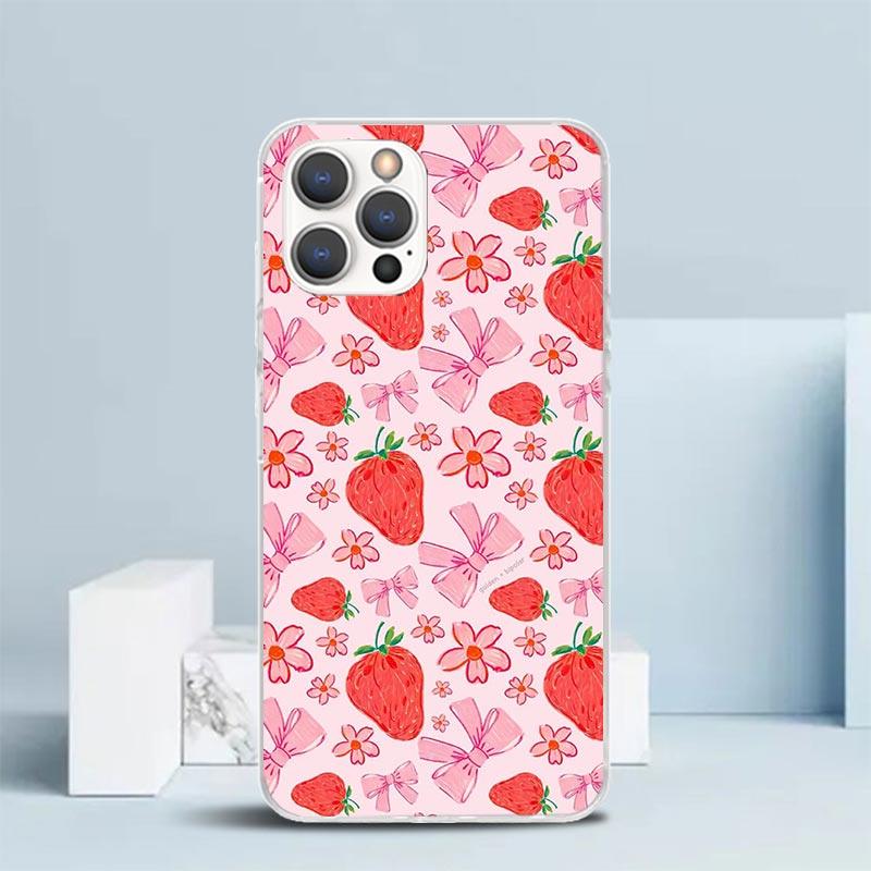 Strawberry Cartoon Girl Soft Cover for iPhone 16 17 Air 15 14 Pro Max 16E Phone Case 13 Mini 12 11 7 SE 8 Print Pattern Fit Case