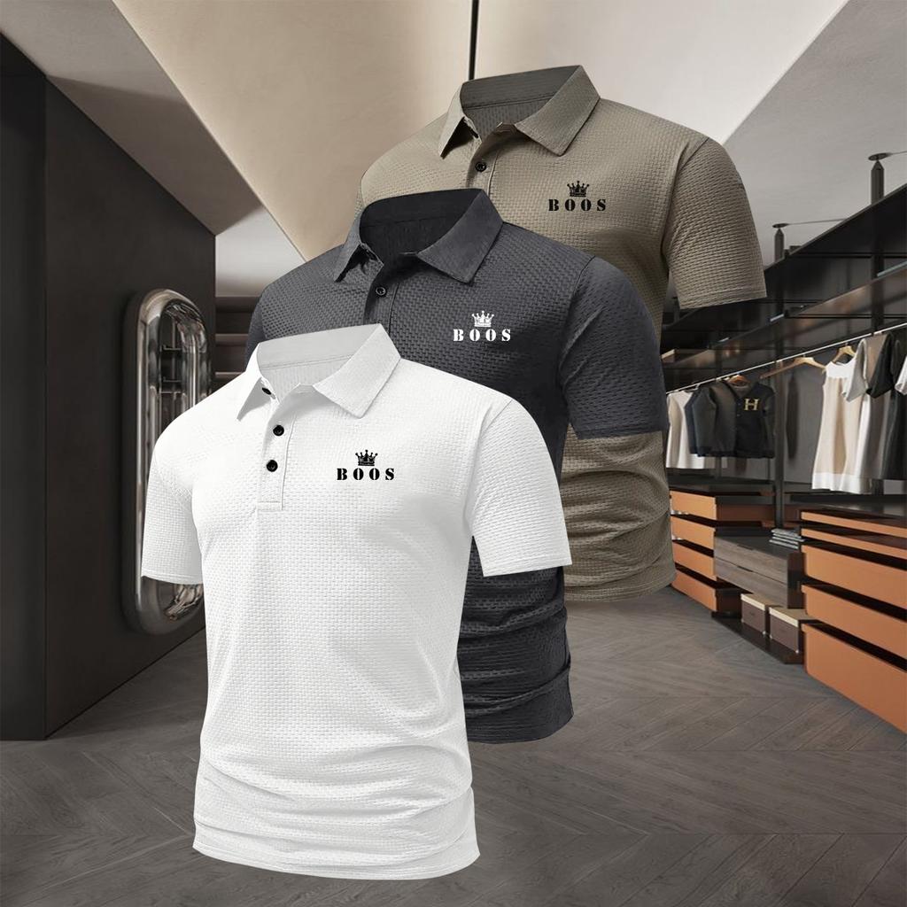 Men's Business-Casual 3pcs Set- Polo Shirt with Double-Button Collar, Moisture-Wicking, Suitable for Outdoor Activities, Golf, and Everyday Wear
