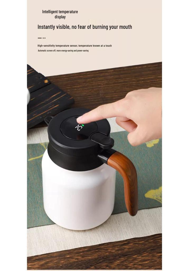 Tangsi Large Capacity Stainless Steel Teapot with Wooden Handle for Tea Stewing and Water Separation