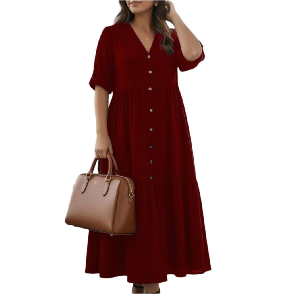 Dámské módní a ležérní jednobarevné bavlněné a lněné šaty