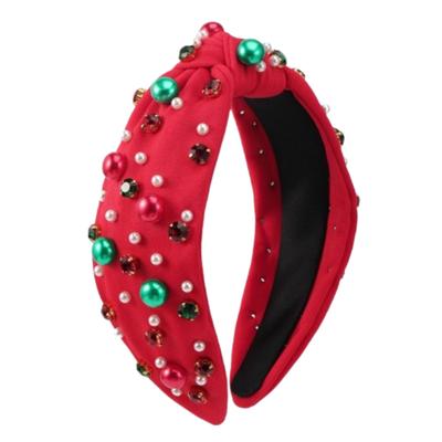 Creative Wide Edge Christmas Hairband Fashion Hair Jewelry Rhinestone Knot Headband Gift Red Green Crystal Beads Hair Band Women