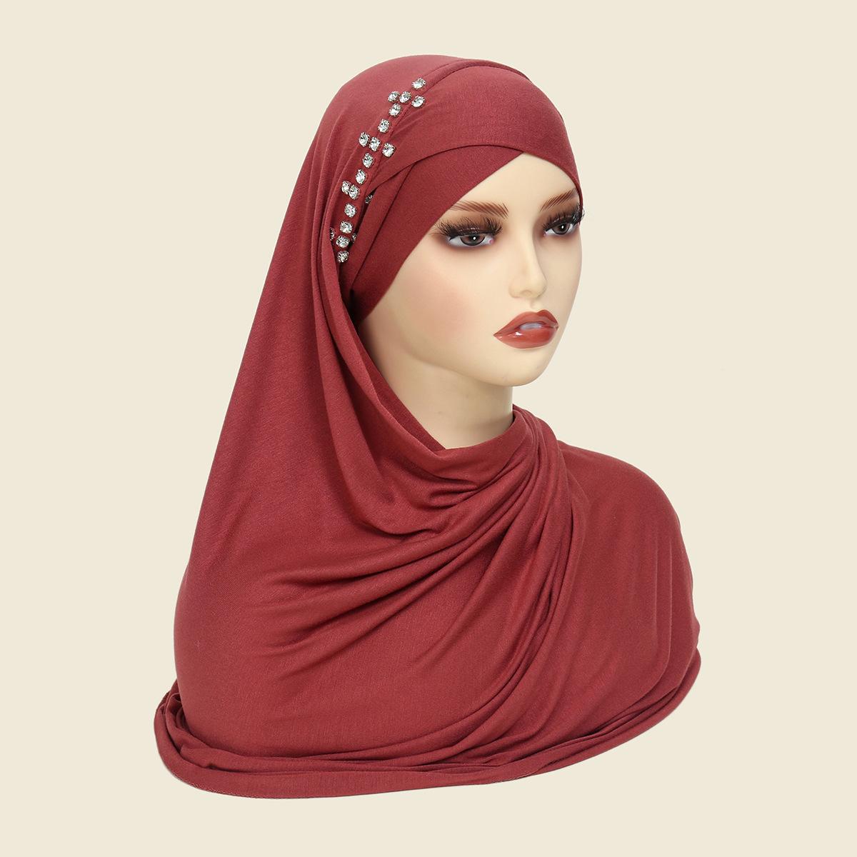 

Muslim Women Instant Hijab With Diamonds Turban Pull On Ready Wear Scarf Islam Shawl Amira Scarves Stole Headscarf Wrap Headband