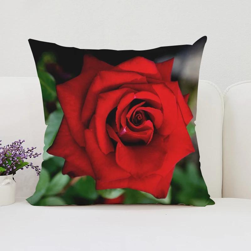Decorative Pillow Cover For Living Room Cushions Roses Flowers Bed Pillowcases Aesthetic Room Decoration Cushion Covers