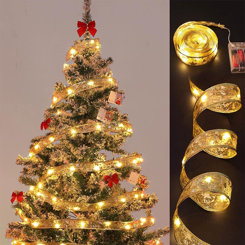 Christmas Ribbon String Lights 50/100Led Christmas Tree Diy Bows Light Home Navidad New Year Venue Wedding Party Decoration