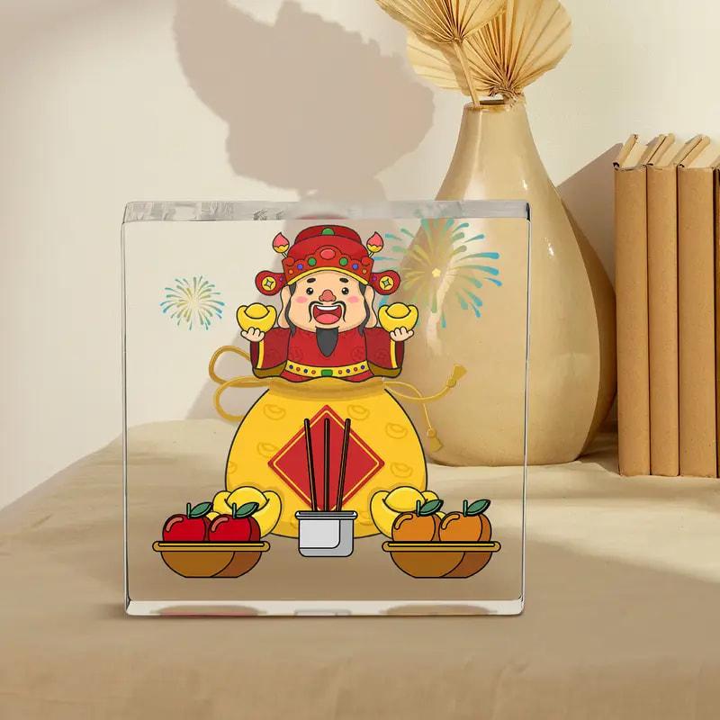 Best-Selling God Wealth Plastic Standing New Year's Acrylic Desktop Decorative Item Thanksgiving Holiday Blessing Item