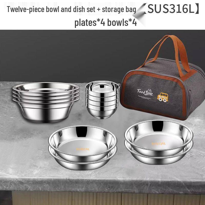 Hanyou 316L Stainless Steel 12-Piece Tableware Set with Storage Bag