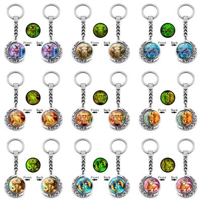 Luminous Twelve Constellations Time Gemstone Keychain Pendant Rotating Moon Pendant Metal Keychain Hanging Gift