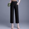 Spring 2026 High-Waist Straight Leg Pants for Middle-Aged Women - Casual, Loose Fit, Nine-Point Length