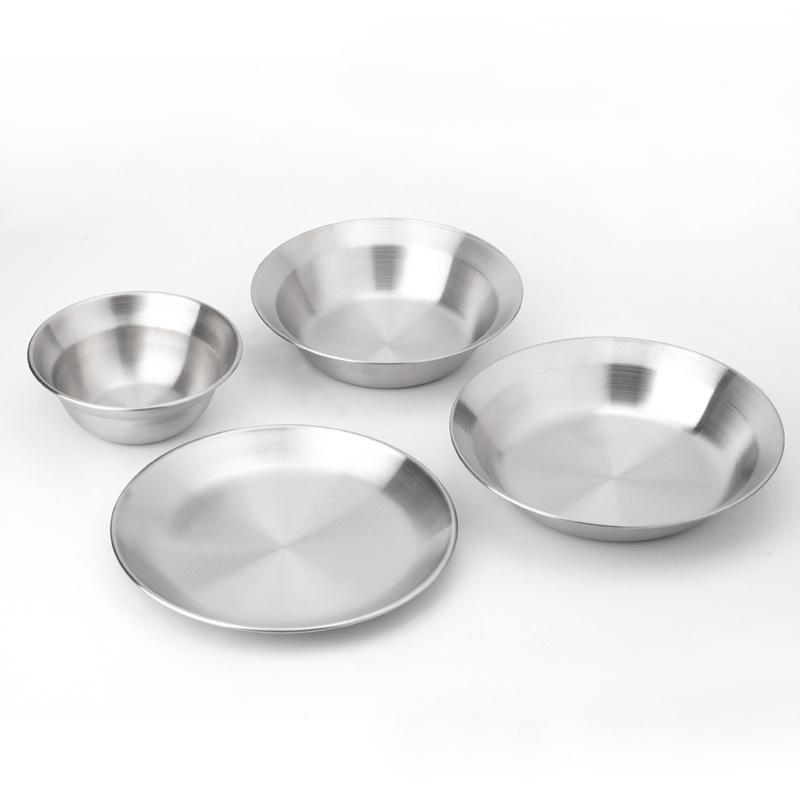 4PCS Stainless Steel Round Bowls Plates Dishes Reusable Dinner Plates Dishwasher Safe or Home Camping