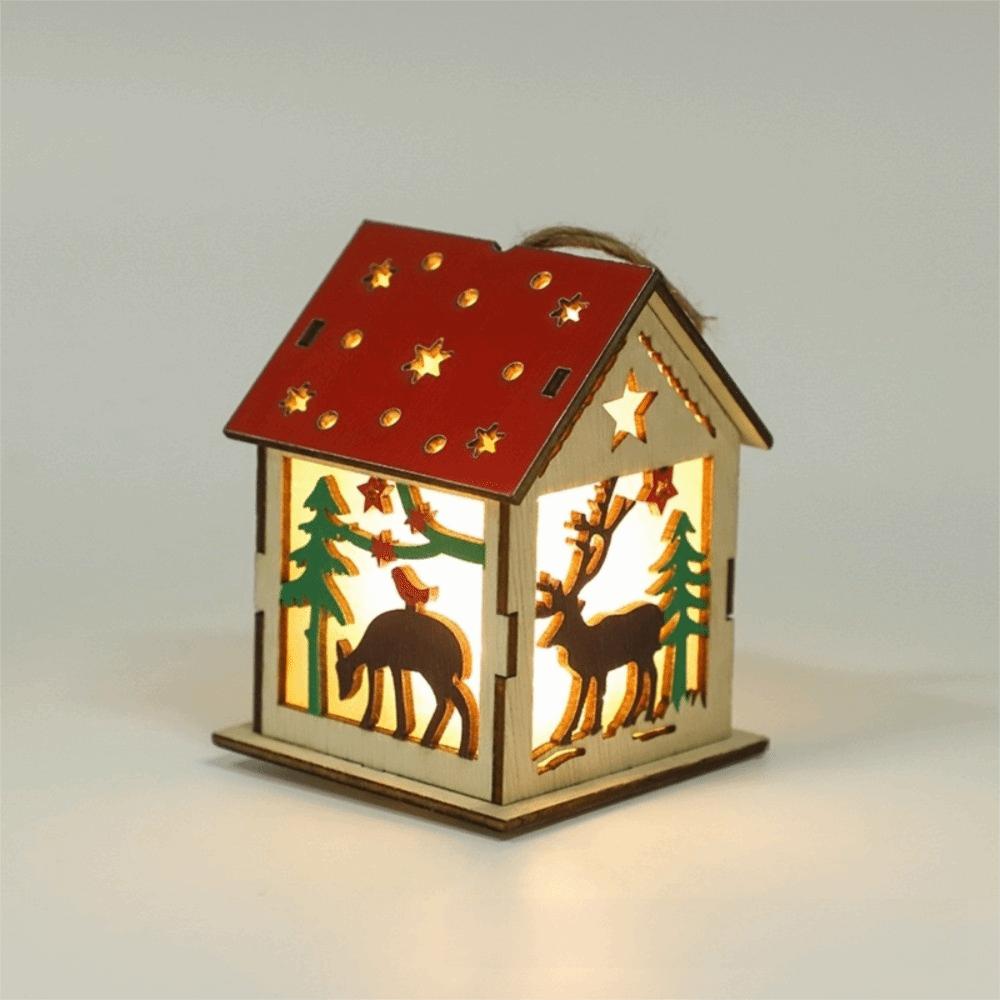 

New Assembled Cabin Christmas Night Light DIY Painted Luminous House Wooden Xmas Hanging Ornaments Home