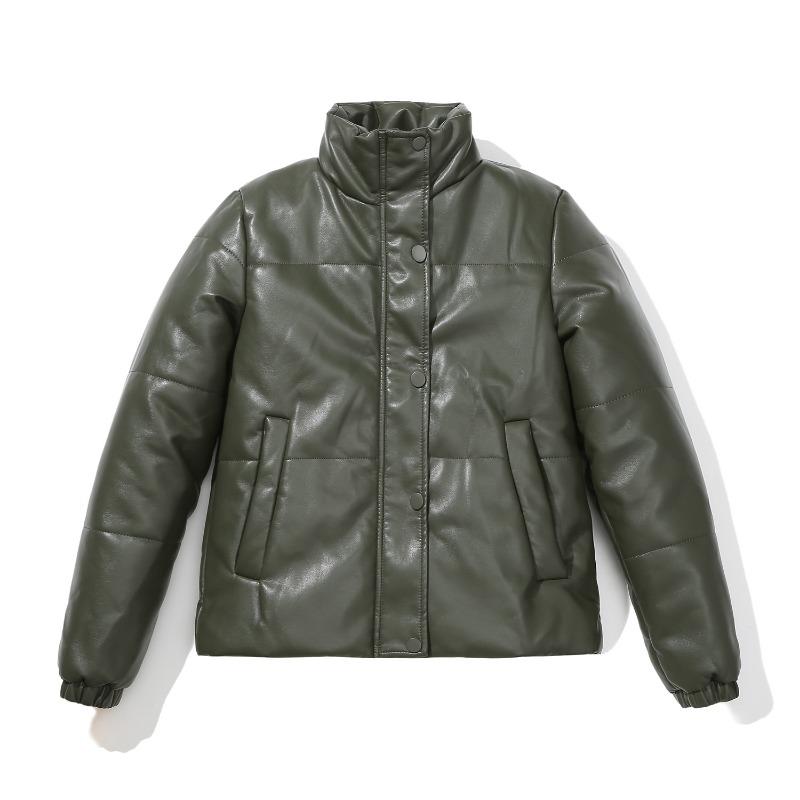 Cappotto Corto Autunnale e Invernale da Donna in Ecopelle, Imbottito in Cotone Spesso, Moda Commuter, Completo Pane