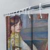 Charming Retro Style Oil Painting Shower Curtain For Home Decor Blue Color With Cat And Woman Design Art Print Waterproof 3D Fab