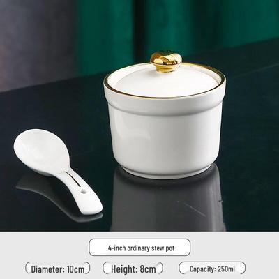 4-inch Ceramic Stew Bowl with Lid and Gold Rim